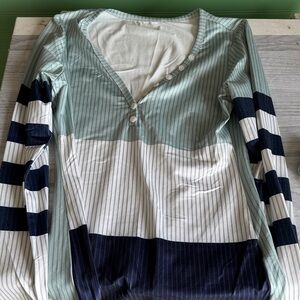SHEIN Multicolor Striped V-Neck Long Sleeve Top